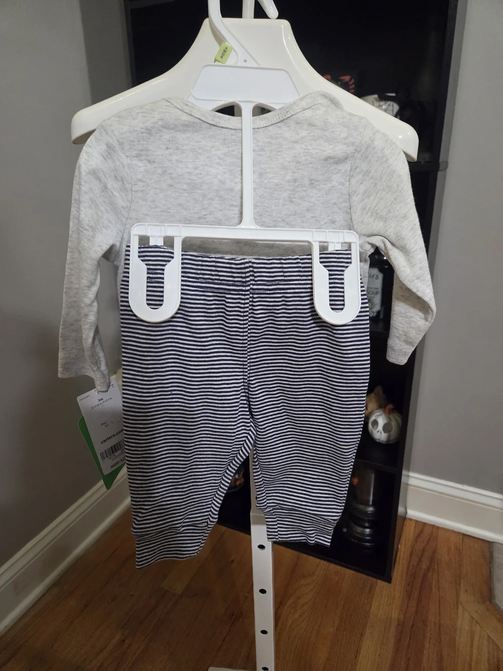 Carter's Gray Top and Navy Striped Pants Matching Set with Orange Accents